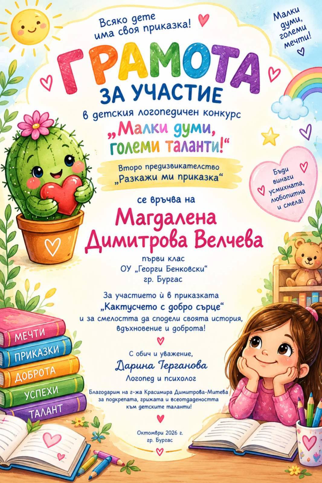 Магдалена Велчева с вълнуващо участие в предизвикателството „Разкажи ми приказка“